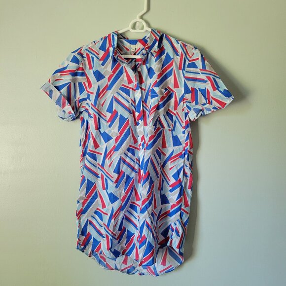 Onia Swim Cover-Up Women's Medium Jesse Nautical Geo Button Up w Pocket NWT - Picture 1 of 5